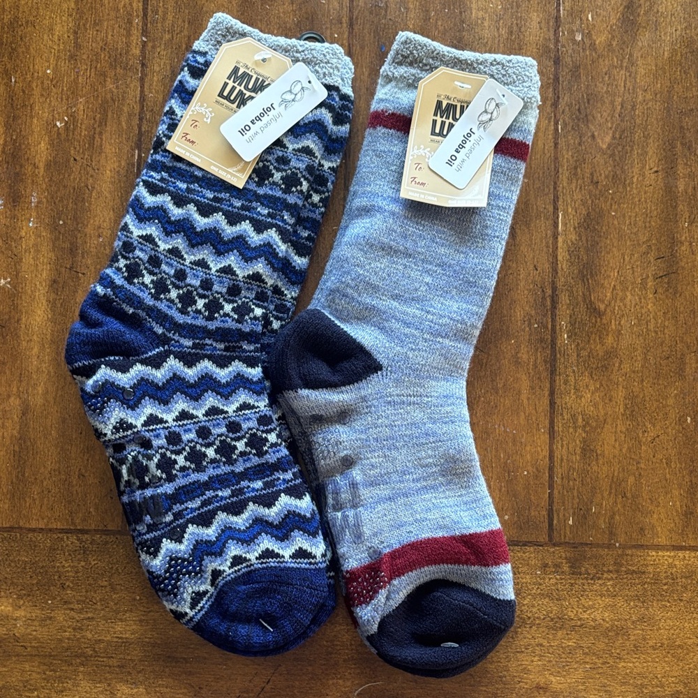 Muk Luks thermal Navy Patterned & Heathered Light Blue Crew Socks - 2 Pack